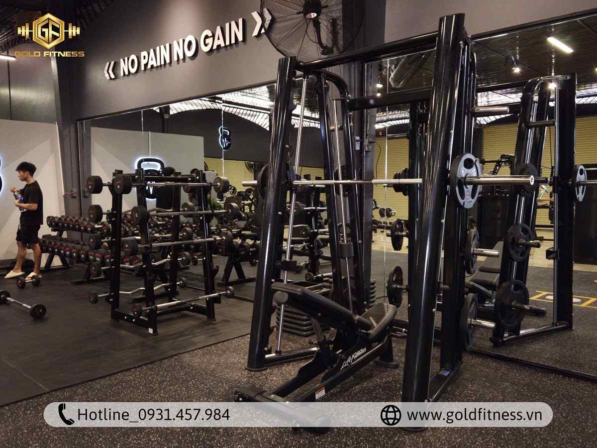 Cận cảnh khung thép thiết bị gym Gold Fitness dày dặn