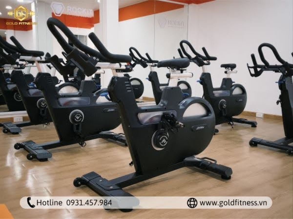 Hội viên sử dụng xe đạp tập và máy trượt tuyết tại Gold Fitness